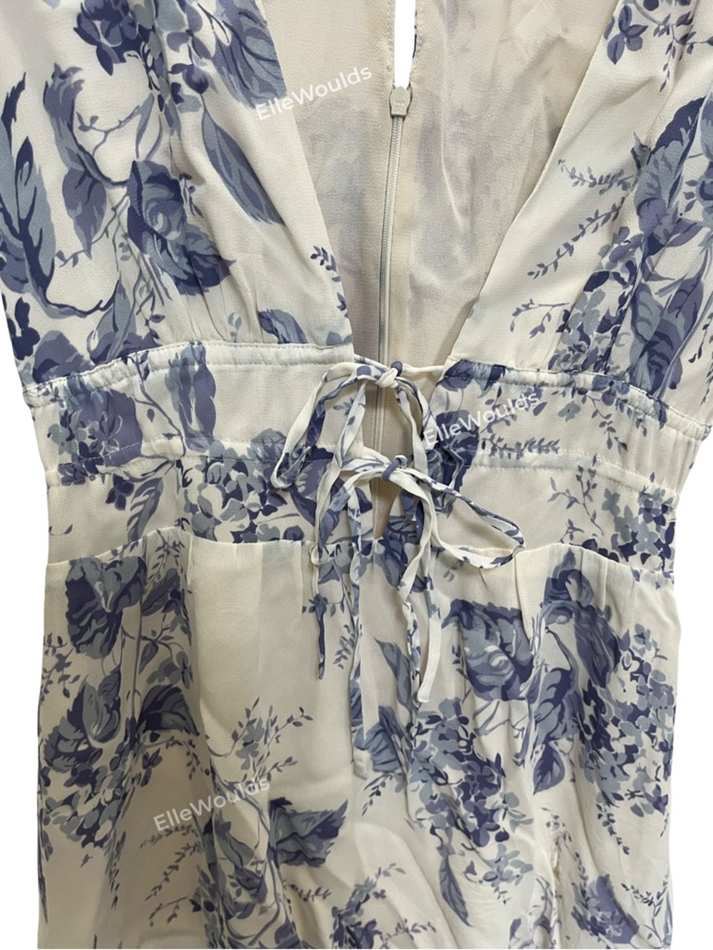 Reformation Grady Dress Cream and Blue Floral Tie-Front Mini Dress Size 6 - Picture 5 of 6